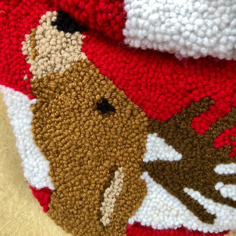 Vintage 3D Santa Reindeer SUPER Plush Quilted Christmas Stocking 20